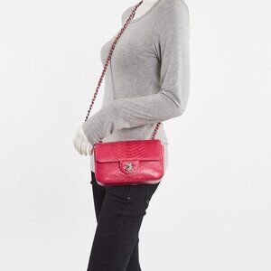 Chanel Fuchsia Python Classic Rectangular Mini Flap Bag